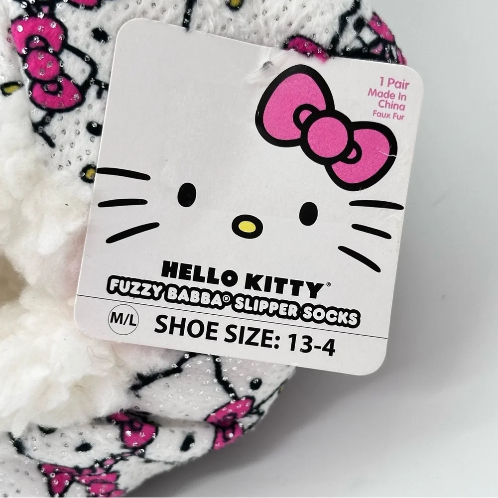 Hello Kitty Kid’s Fuzzy Babba Slipper Socks - Size M/L Shoe Size 13-4 (Glitter)